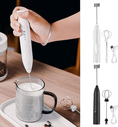 3 In 1 With Spring Electric Milk Frother Whisk Egg Beater Usb Rechargeable Coffee Blender