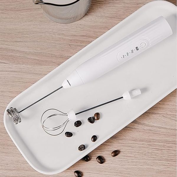 3 In 1 With Spring Electric Milk Frother Whisk Egg Beater Usb Rechargeable Coffee Blender