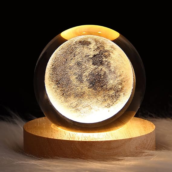 3d Galaxy Solar System Crystal Ball Night Light With Wooden Base, For Boys And Girls