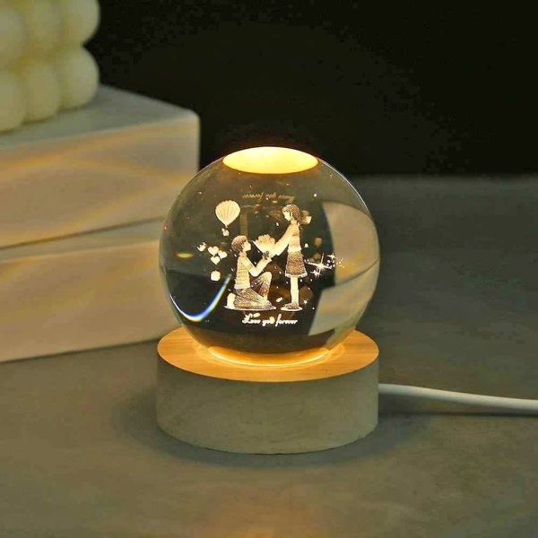 3d Galaxy Solar System Crystal Ball Night Light With Wooden Base, For Boys And Girls