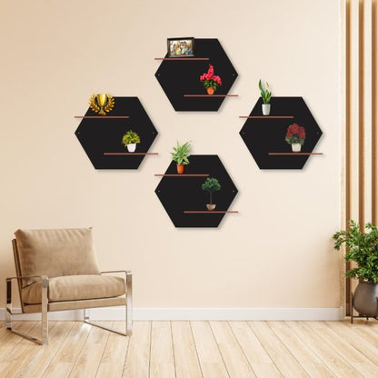 Double Hexa Shelves Pack Of Four Wall Art Style Modern Design Decoration