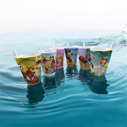 Built In Straw Glass Kids Character Unbreakable 6 PCS (mix Characters)