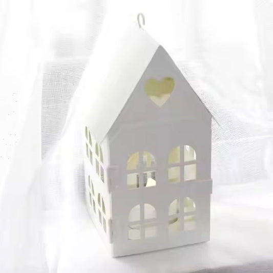 White House Design Tea Light Candle Holder Small Home Decorative Vintage Metal Lantern With Heart Pattern